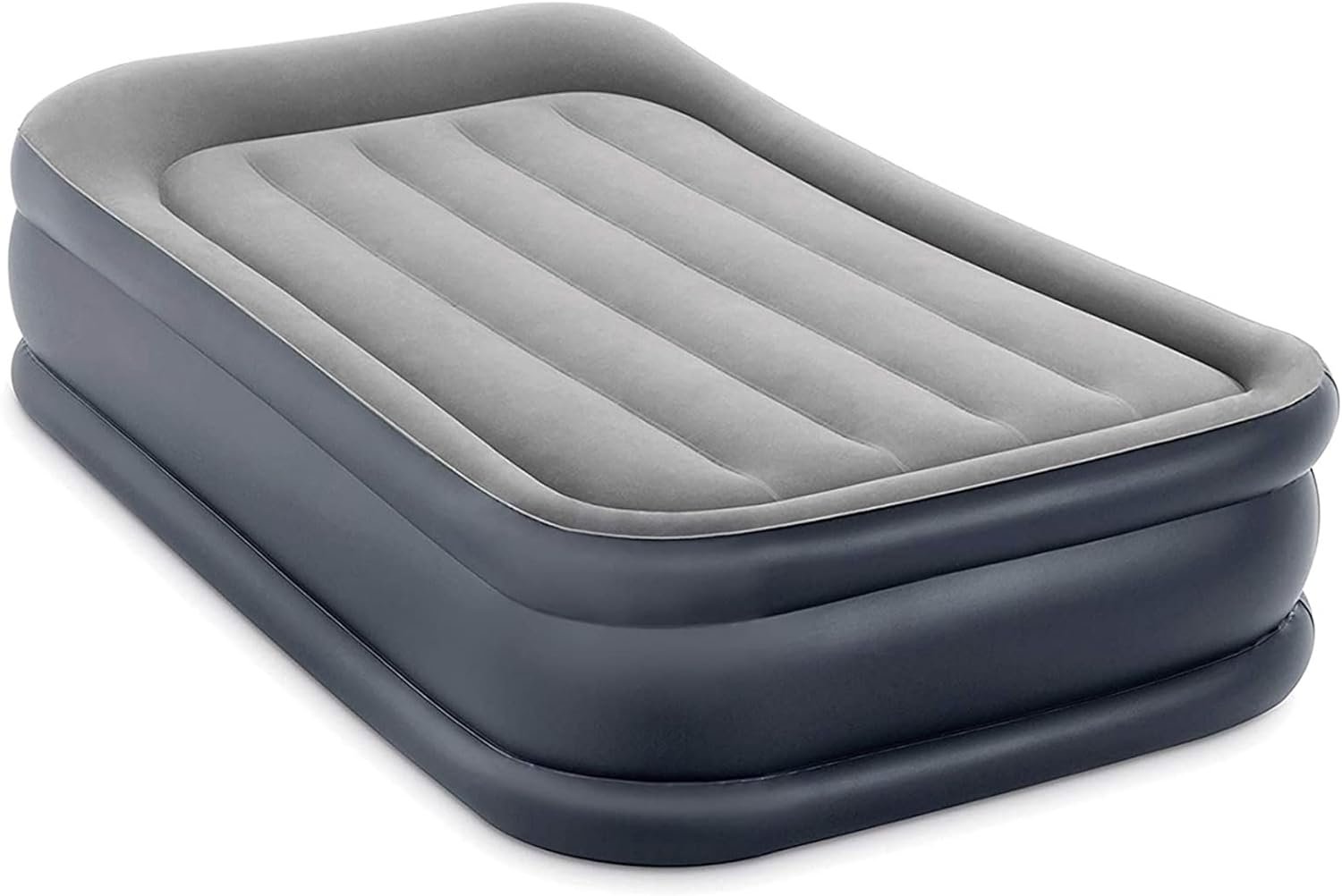 Intex 64131ED Dura-Beam Plus Deluxe Pillow Rest Air Mattress: Fiber-Tech – Twin Size – Built-in Electric Pump – 16.5in Bed Height – 300lb Weight Capacity