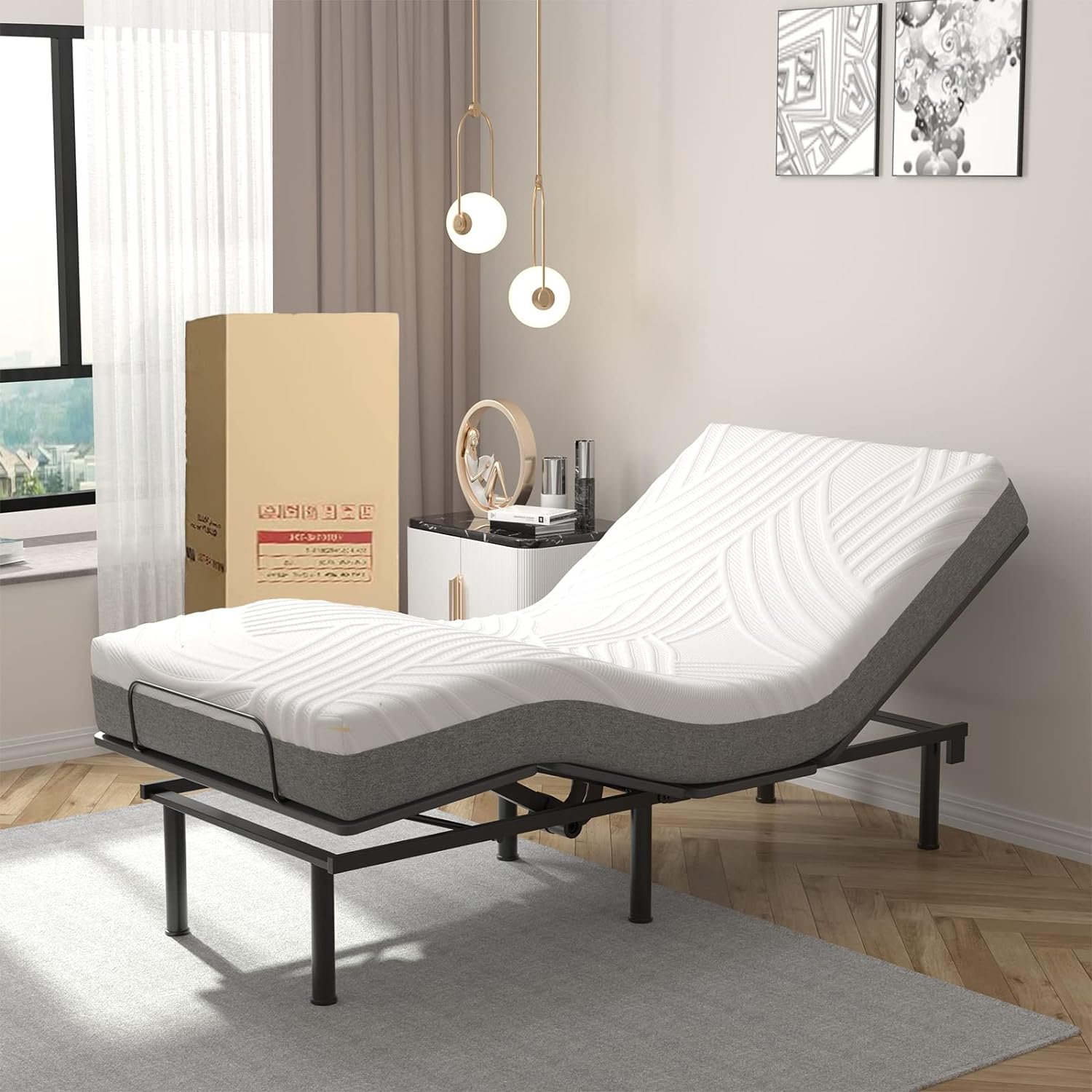 Giantex 8 Inch Twin XL Mattress, 3D Cutting Convoluted Foam Mattress for Adjustable Bed Base, Cool Gel Infused & Punched Bamboo Charcoal Memory Foam Mattress in a Box, CertiPUR-US Certified, Medium