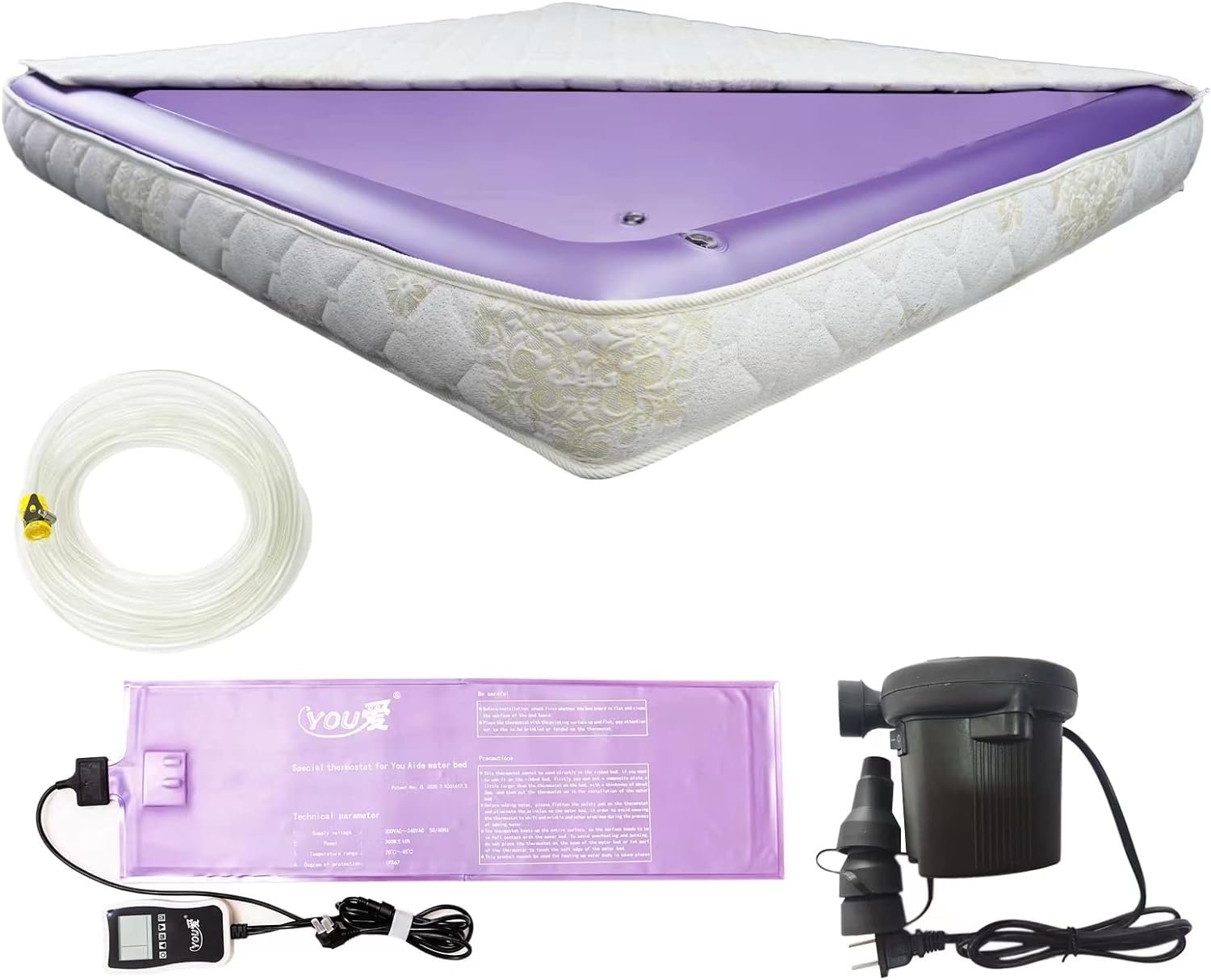 Waterbed Free Flow Full Wave Mattress - Softside Water Bed Mattress Heater Thermostat Waterbed Set Easy to Use Suitable for Home (Queen, Free Flow Full Wave)