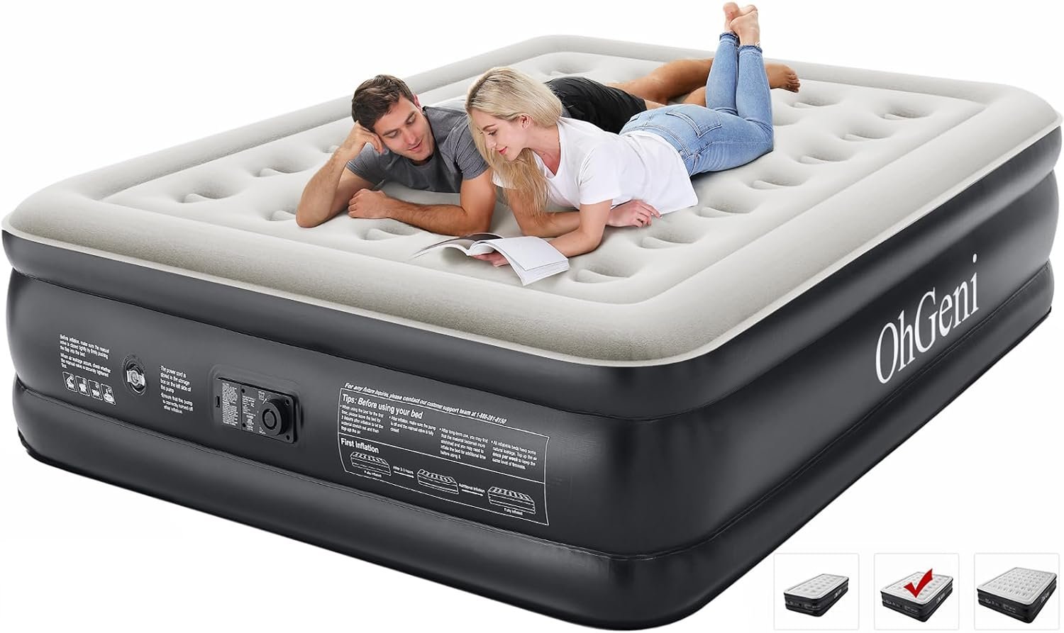 Queen Air Mattress with Built in Pump, Blow Up Colchones Inflables Mattress for Guests, Foldable Portable Air Mattresses with Carrying Bag, 18" Raised Elevated Air Bed for Camping,Black Airbed