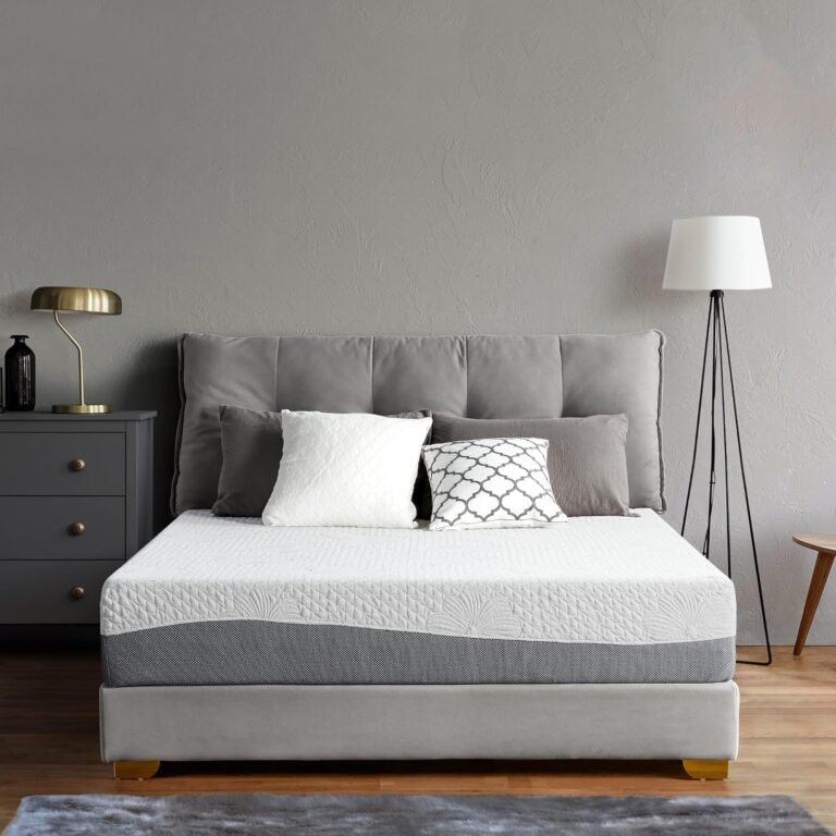 Olee Sleep Queen Mattress, 10 Inch Gel Memory Foam Mattress, Gel Infused for Comfort and Pressure Relief, CertiPUR-US Certified, Bed-in-a-Box, Medium Firm, Grey, Queen Size