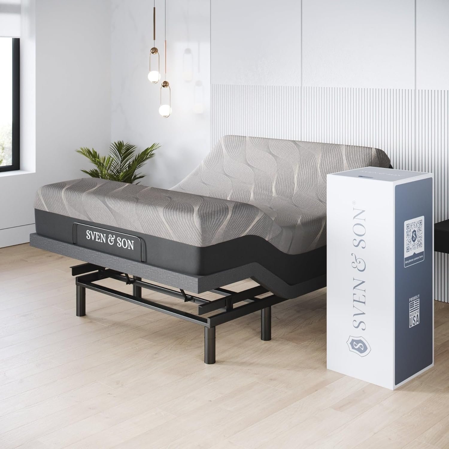 Sven & Son Classic Plus (with Head-Tilt) Adjustable Bed Base-Frame + 14 inch Hybrid Spring Matt (Medium Soft), Head and Foot Lift, Massage, Under-Bed Lights, USB, Memory, Zero Gravity - Queen