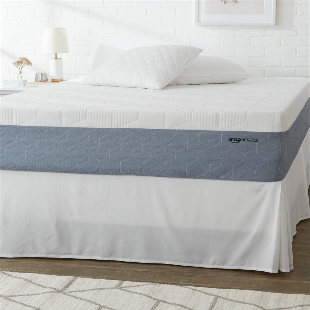 Amazon Basics Cooling Gel Memory Foam Mattress, Medium-Firm, CertiPUR-US Certified, 12 inch, King Size, White/Gray