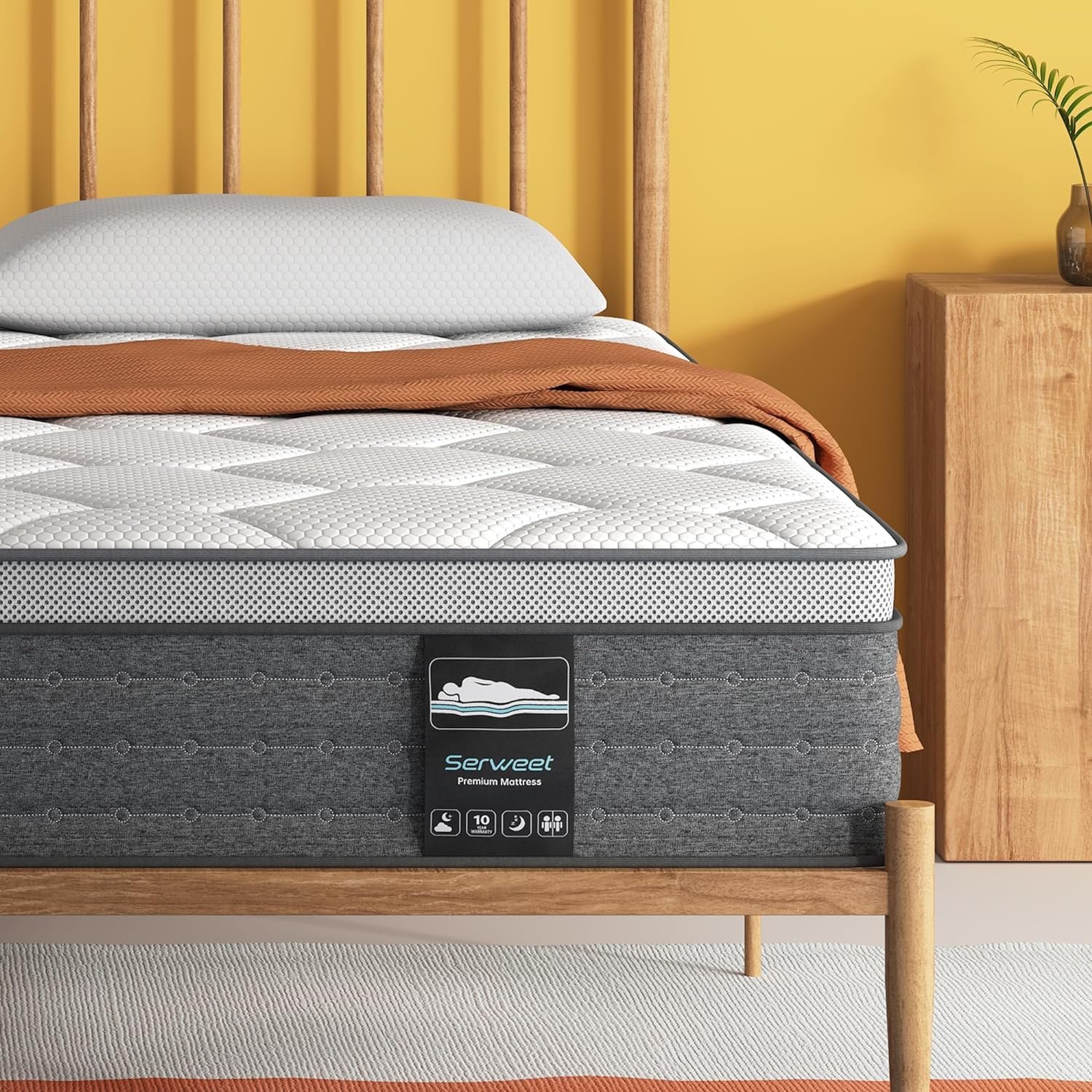 Serweet 10 Inch Memory Foam Hybrid Queen Mattress - 5-Zone Pocket Innersprings for Motion Isolation -Heavier Coils for Durable Support -Medium Firm -Fiberglass-Free - Made in Century-Old Factory