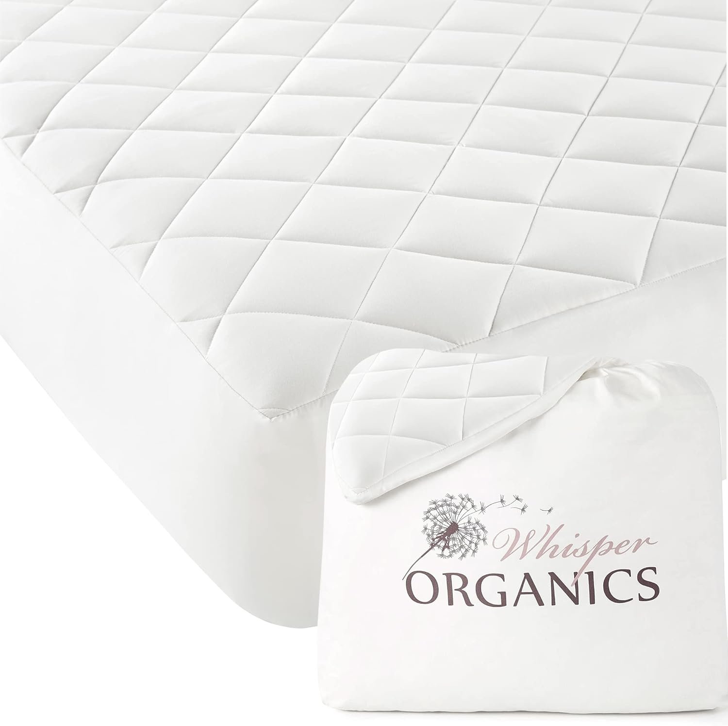 Whisper Organics Luxury Quilted Mattress Cover - Exquisite Softness, 100% Organic Cotton, 17-Inch Deep Pocket, Full, Pure White