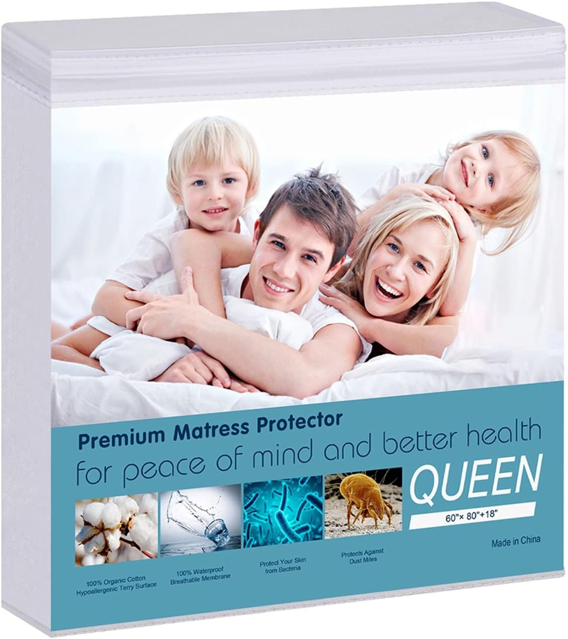 Waterproof Mattress Pad Protector 100% Organic Cotton Hypoallergenic Breathable Mattress Pad Cover, Deep Pocket, Vinyl Free White