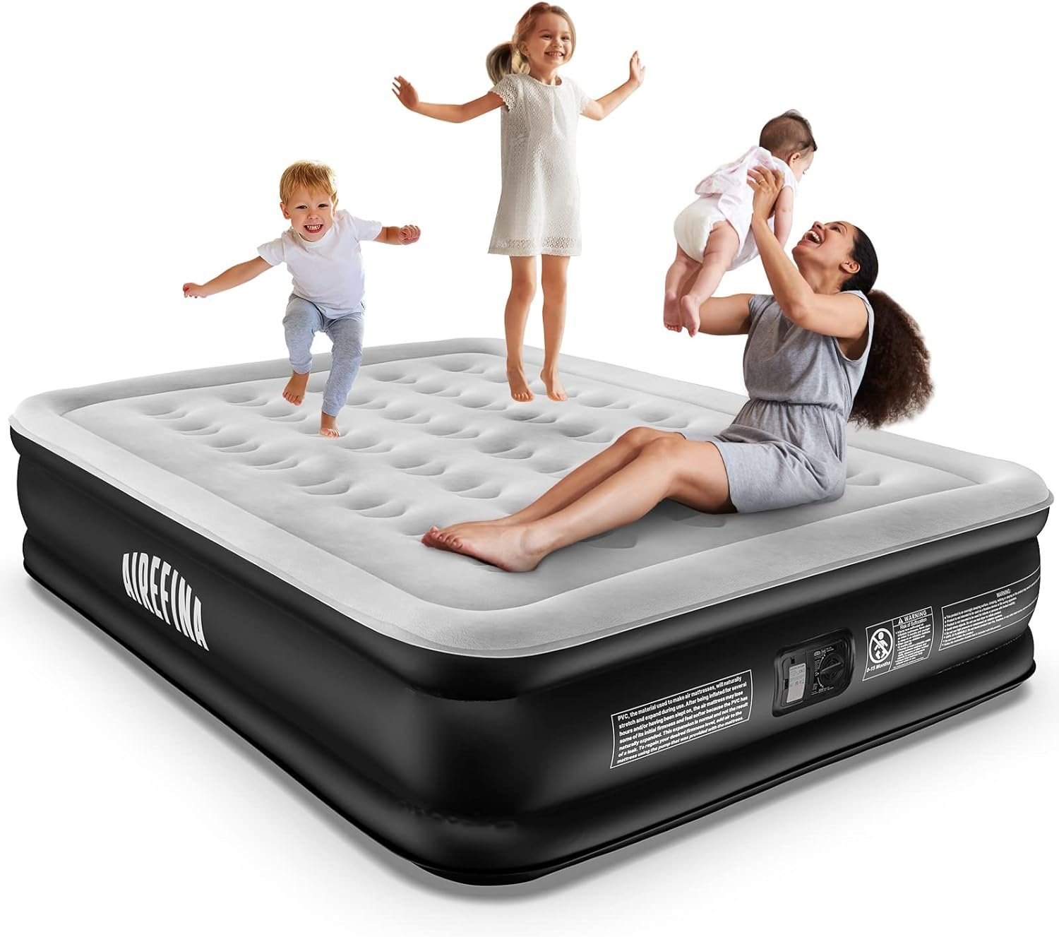 Airefina Queen Air Mattress with Built-in Pump 18", Blow up Mattress in 3 Mins, Colchon Inflatable Mattress with Flocked Surface for Home, Guest,Comfort, Foldable & Portable Four Chamber Technical