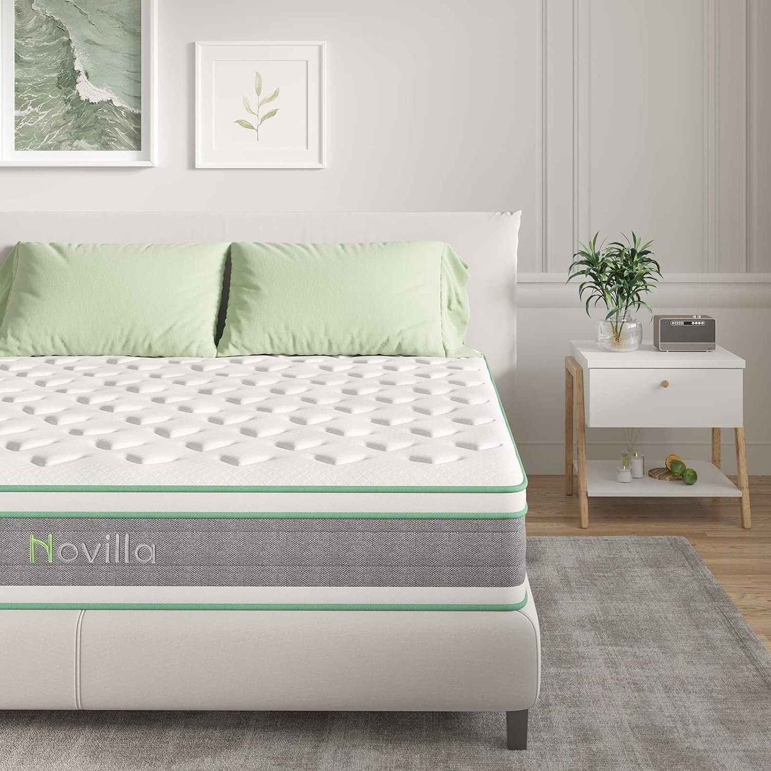 Novilla Full Mattress 12 Inch Hybrid Mattress in a box, Innerspring Mattress with Gel memory foam for a Cool Sleep, Pressure Relief, Medium Firm Mattress with Pillow Top, Groove