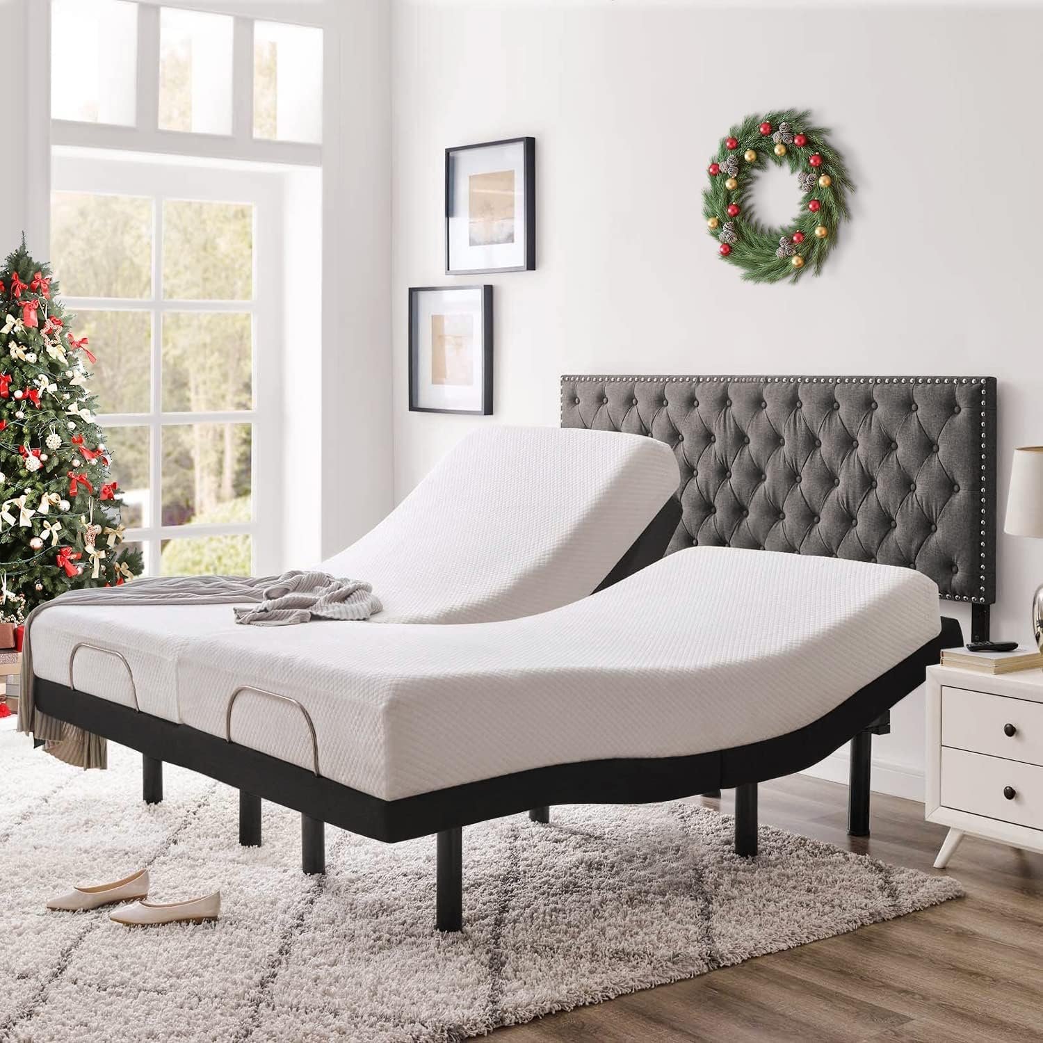 Adjustable Bed Frame, Adjustable Bed Base Split King for Stress Management, Zero Gravity Base, Head and Foot Incline with 3-Speed Massage, Anti-Snore, Memory Pre-Sets (2TXL)