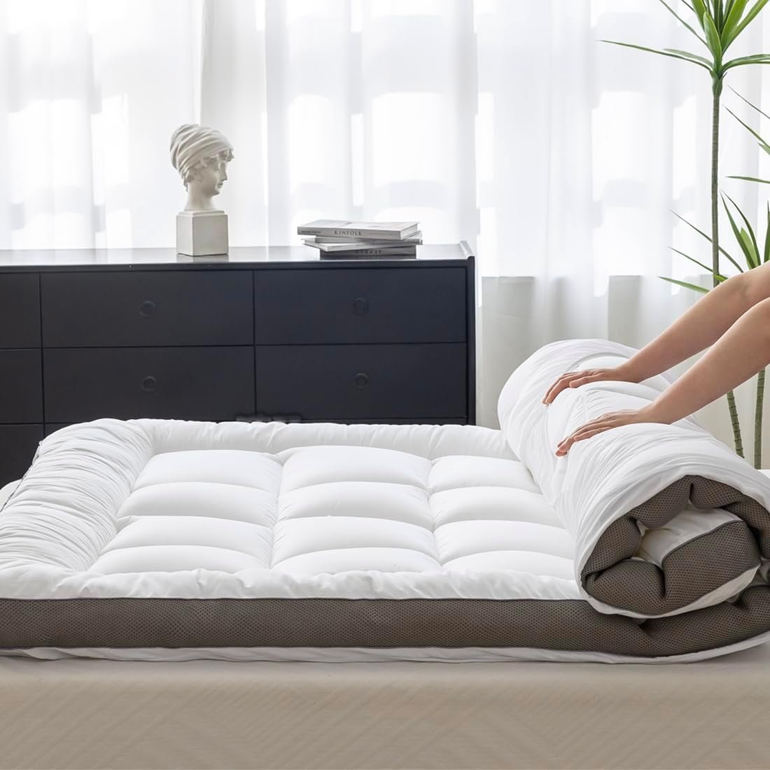 Ultimate Comfort and Cooling: 100% Cotton 2" Thick Queen Mattress Topper - Luxurious Softness, Good for Back Pain, Revolutionary Cooling Technology, No-Slip Design, Ideal for Deep Sleep Mattress Pad