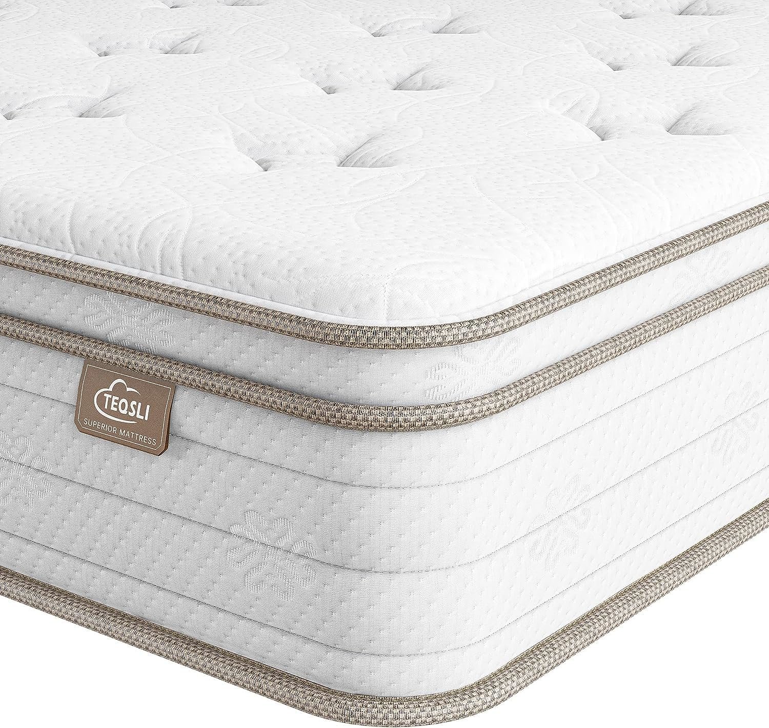 TeQsli Queen Mattress 10 Inch, Sleep Cooler Eggshell Memory Foam and 7 Zone Pocket Innerspring Hybrid Mattress Medium Firm, Queen Bed Mattress in a Box, CertiPUR-US Certified, 10-Year Support