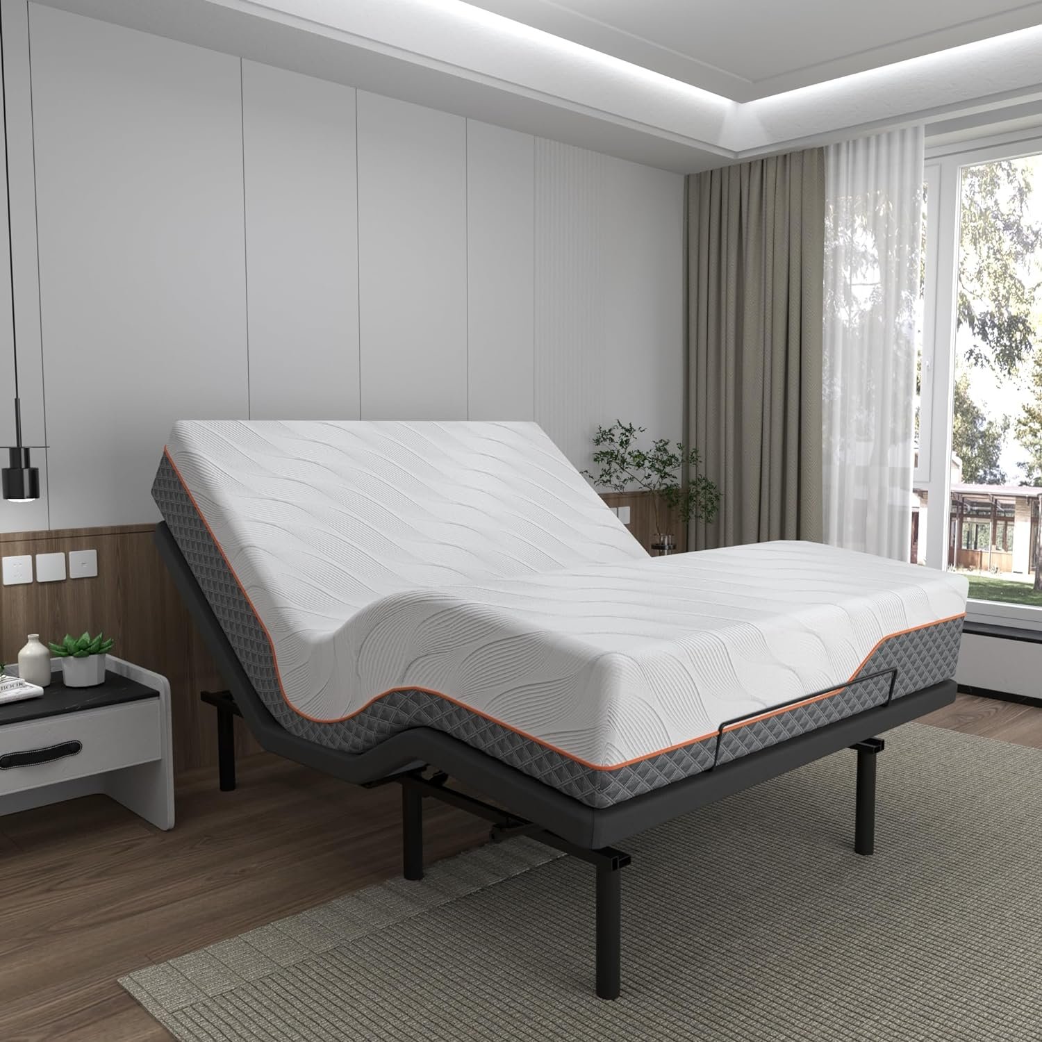 Queen Adjustable Bed with Mattress 12 Inch, Memory Foam Hybrid Mattress, Wireless Remote, 5 Minutes Installation, Head and Foot Incline, 3100 Series