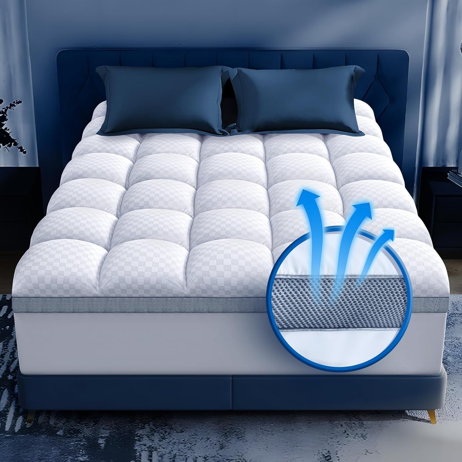 Premium Memory Foam Mattress Topper Queen for Ultra Comfort, 2" Plush Pillow Top Queen Mattress Topper with Breathable Air Mesh Sides, Soft Mattress Pad Cover with Deep Pocket Fits 6-21" Mattress
