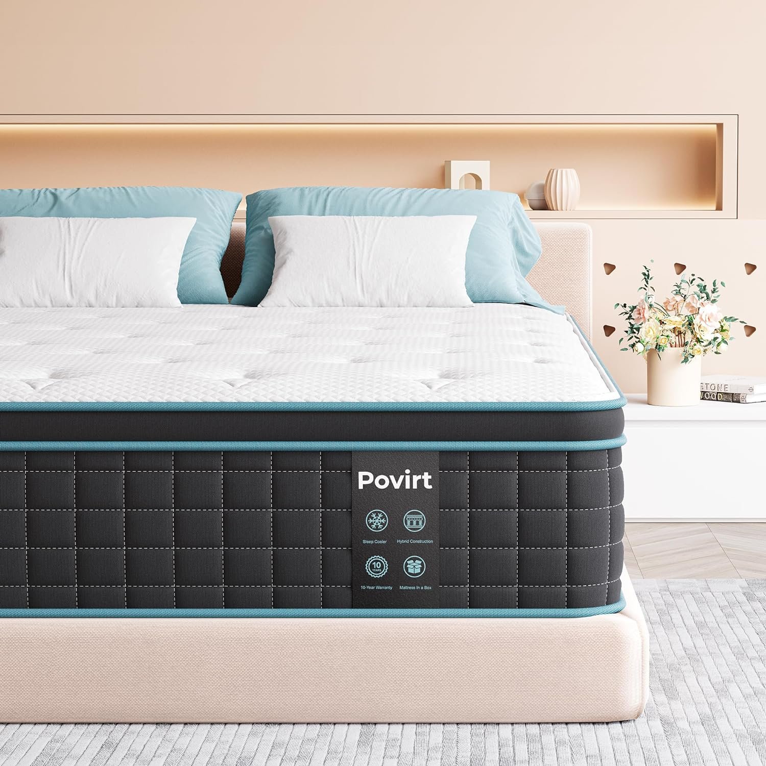 Queen Size Mattress 12 Inch, Innerspring Memory Foam Hybrid Mattress for Pressure Relief, Medium Firm Queen Bed Mattress, Queen Mattresses in a Box, CertiPUR-US Certified, 60"*80"*12"