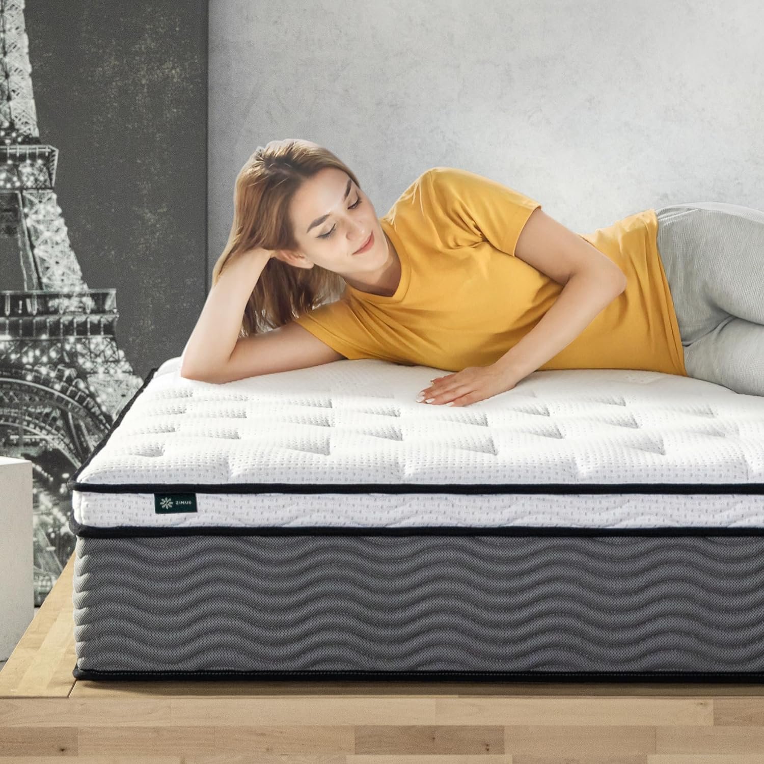 Zinus 12 Inch True Support Hybrid Mattress [New Version], King, Fiberglass Free, Medium Feel, Motion Isolation, Certified Safe Foams & Fabric, Mattress in A Box