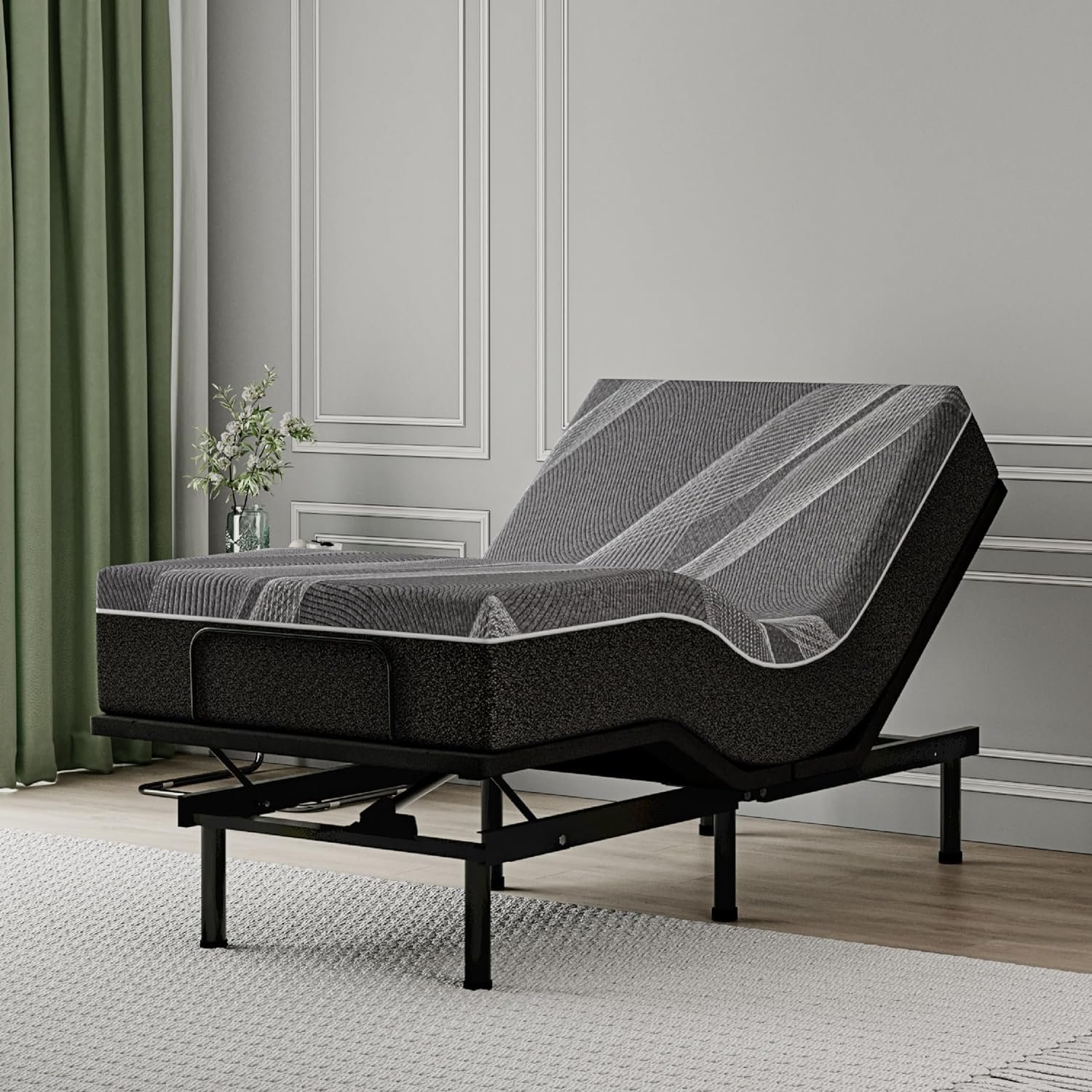 Twin XL Adjustable Bed Base Frame with Wireless Remote + 12 Inch Twin XL Gel Memory Foam Mattress Bed in a Box, Head and Foot Incline, Zero Gravity, Fiberglass Free, 80" × 38"