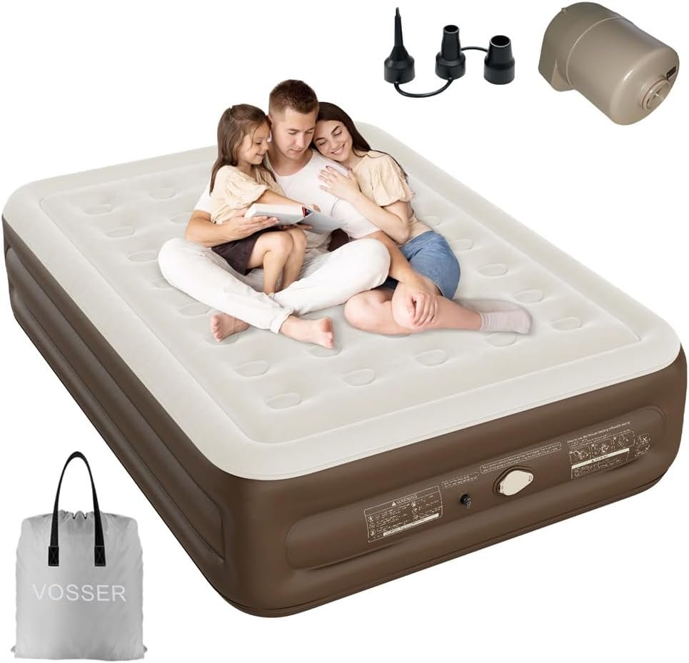 Queen Air Mattress with Built-in Pump,18'' Self Inflatable Mattress with Cordless Removable Lithium Battery Pump, Blow Up Mattress with Storage Bag,Foldable Rest Airbed for Home, Camping & Guests