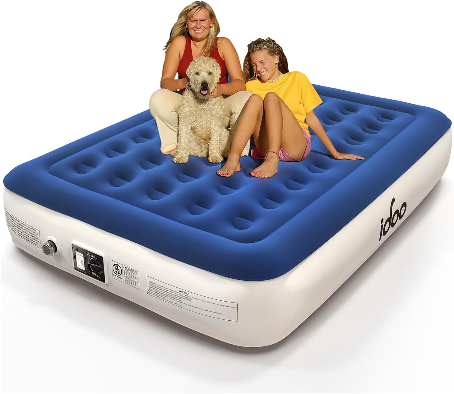 iDOO Air Mattress Queen with Built in Pump, Comfortable Inflatable Mattress with Storage Bag for Camping & Guest, 13" Tall Fast Self-Inflating Blow Up Mattress, Durable Air Bed, Colchones Inflables