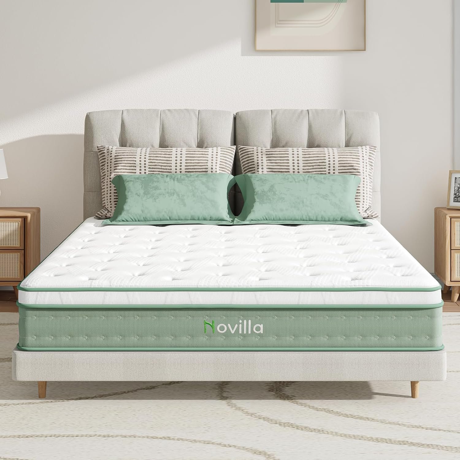 Novilla Queen Size Mattress, 10 Inch Hybrid Mattress in a Box, Foam with Individual Pocket Coils for Quality Sleep, Pillow Top Queen Mattress with Quilted Cover, Release Pressure