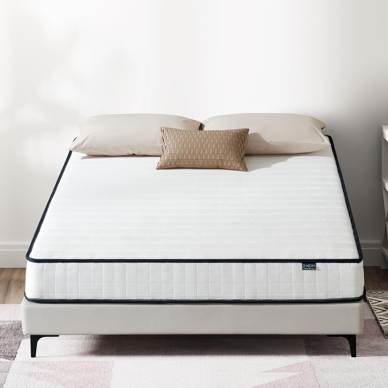 Queen Mattress 8 Inch, Queen Size Mattresses Hybrid Innerspring Mattress in a Box, Queen Foam Spring Mattress with Motion Isolation & Pressure Relief for Queen Bed Frames, Medium Soft, White