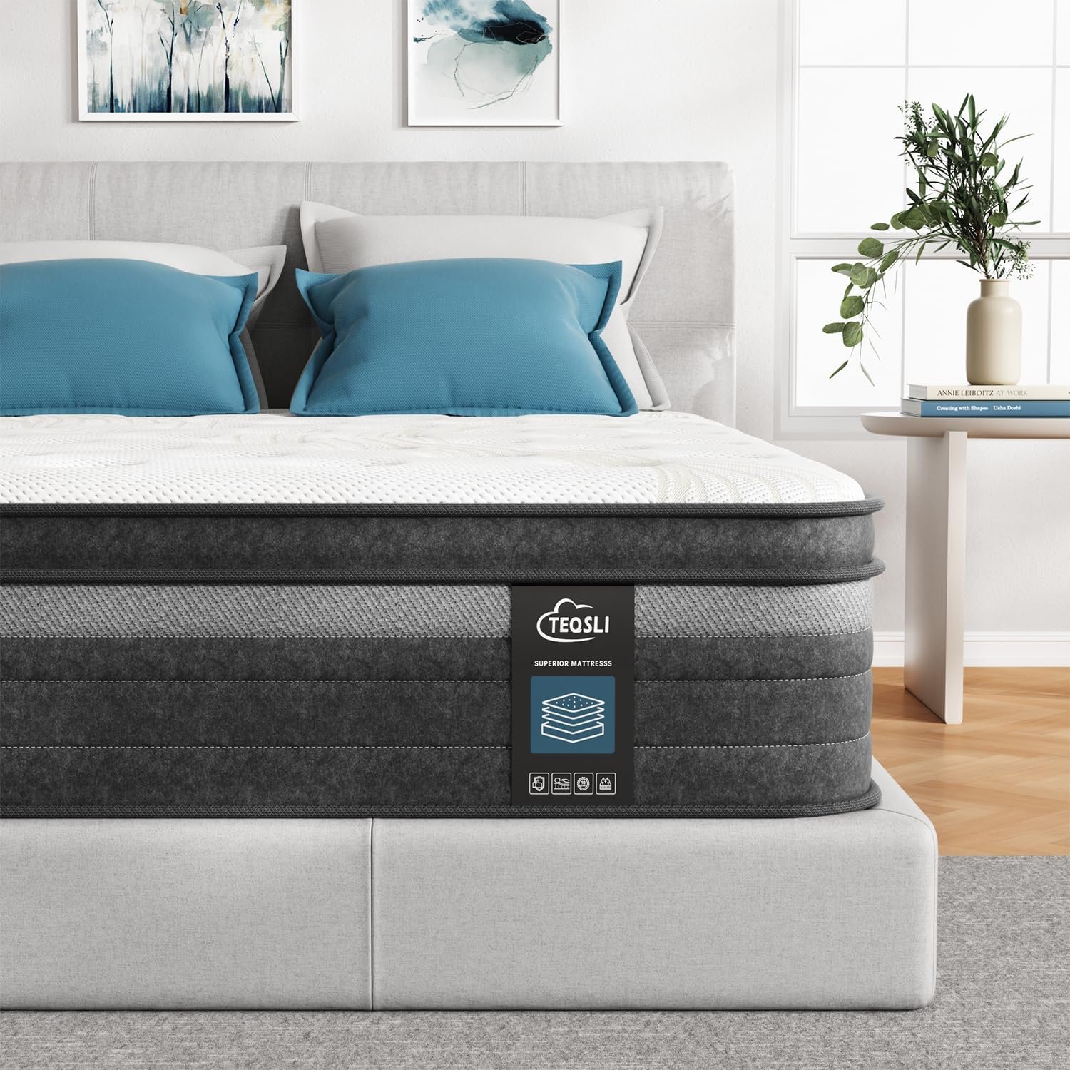 TeQsli Queen Mattress, Gel Memory Foam Mattress 12 Inch with Hybrid Innerspring Queen Size Mattress in a Box, Soft & Comfortable, Pressure Relief, Motion Isolation
