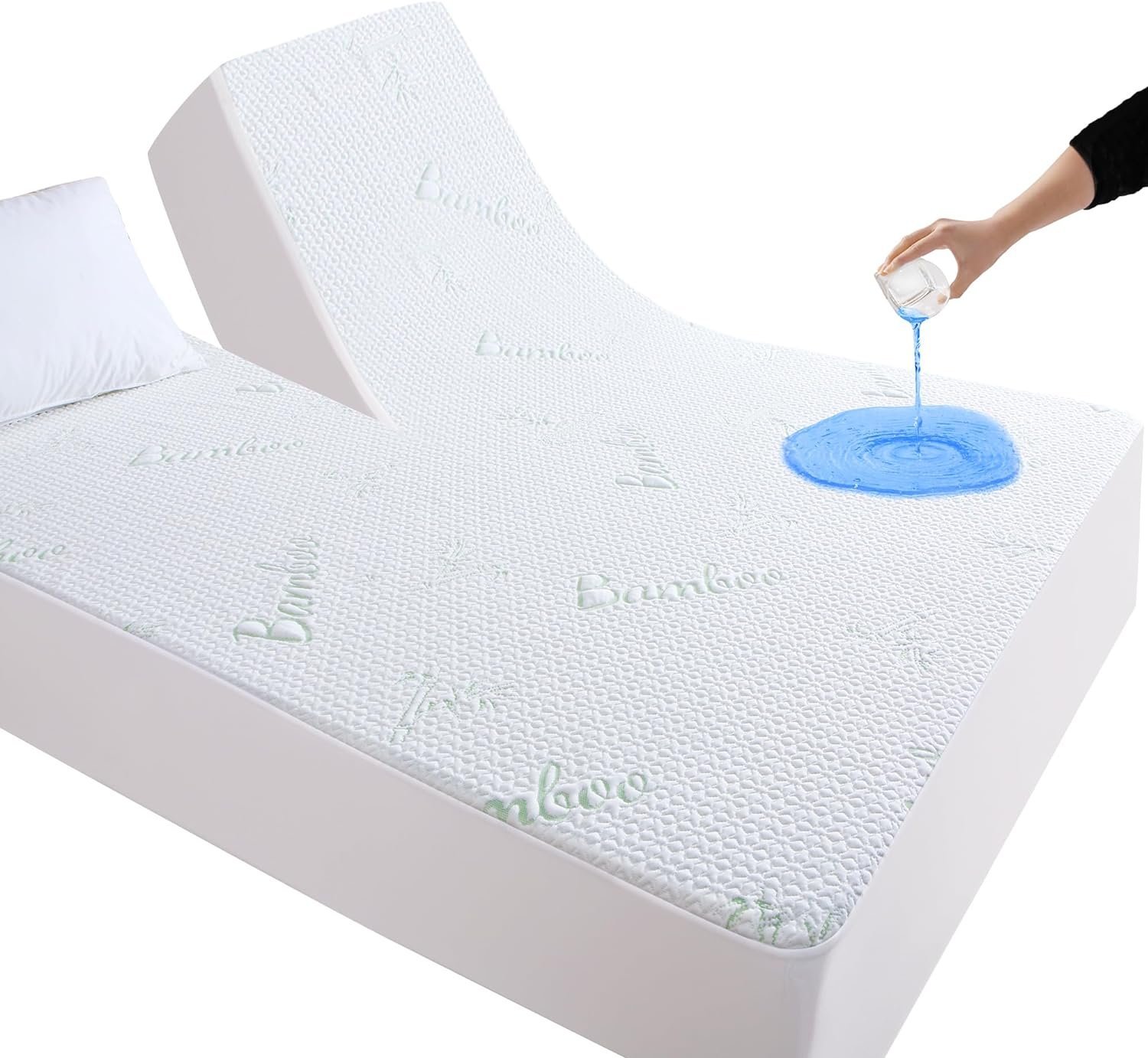 Split Top King Mattress Protector for Adjustable Bed, Breathable Bamboo Viscose Waterproof Split Top King Mattress Pad Cover with 6-18 inches Deep Pocket, 32 inches Split from Head