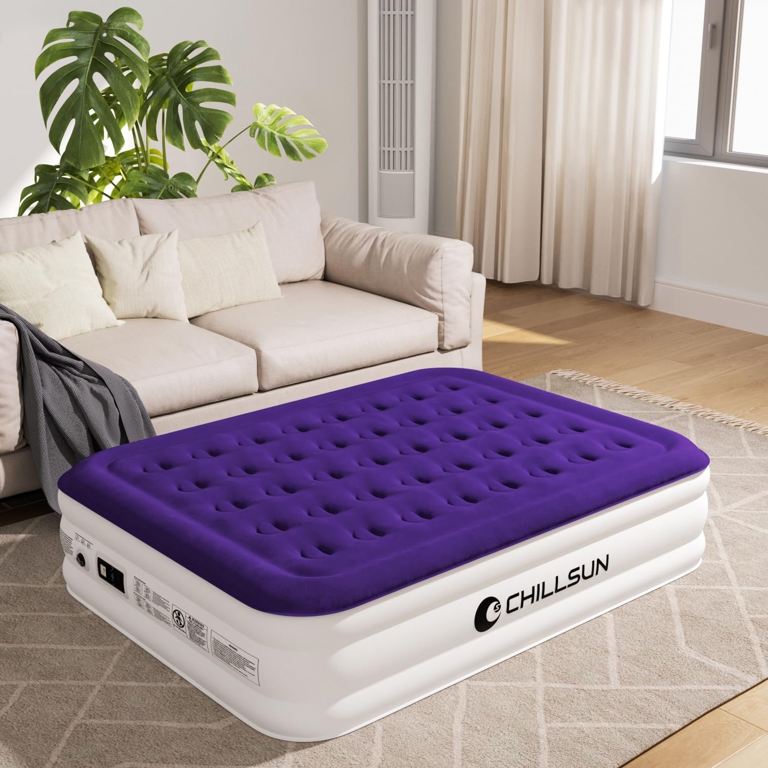 CHILLSUN Queen Air Mattress with Built in Pump for Guest & Home, 16"Inflatable Blow Up Mattress, Air Bed with Carrying Bag for Camping, Raised Elevated Double High Air Mattresses, Foldable & Portable