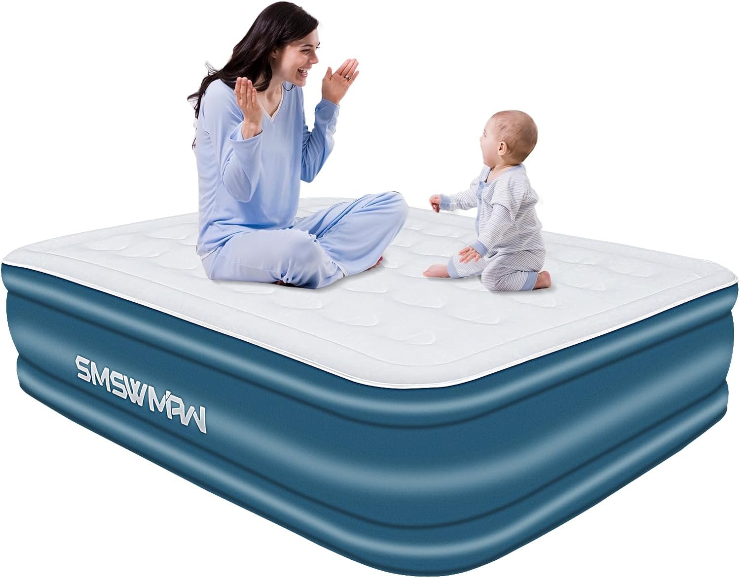 Queen Air Mattress, Air Mattress with Built in Pump, 18" Elevated Blow Up Mattress Inflatable Bed with Self-Inflation/Deflation, Air Bed with a Carrying Bag for Camping, Travel, Guests
