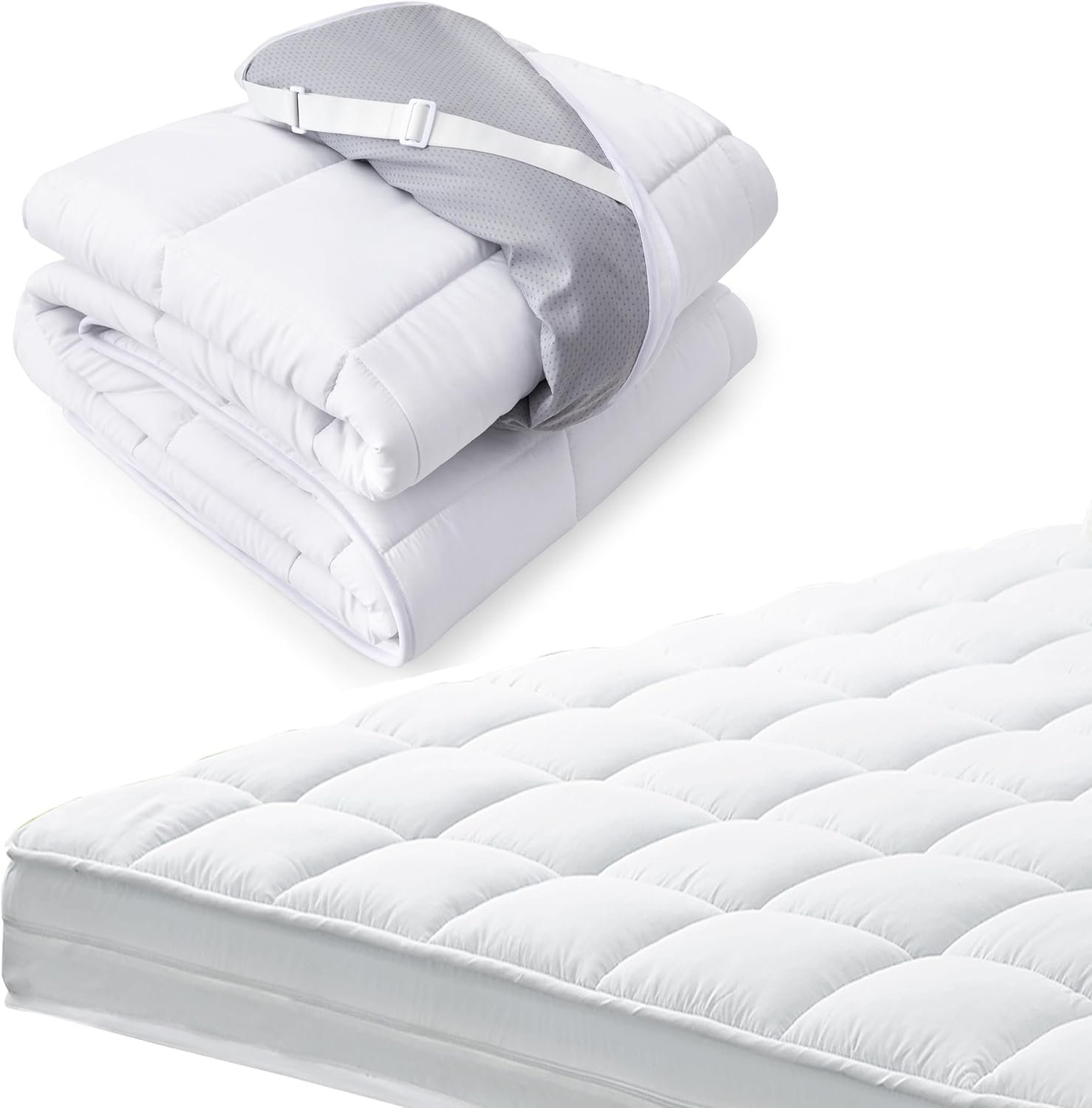 3Inch Queen Mattress Topper Cover(Only Cover),Mattress Protector Bedding,Foam and Latex Mattress Cover with Zipper and Adjustable Straps,Pillow Top(80 x 60”) White