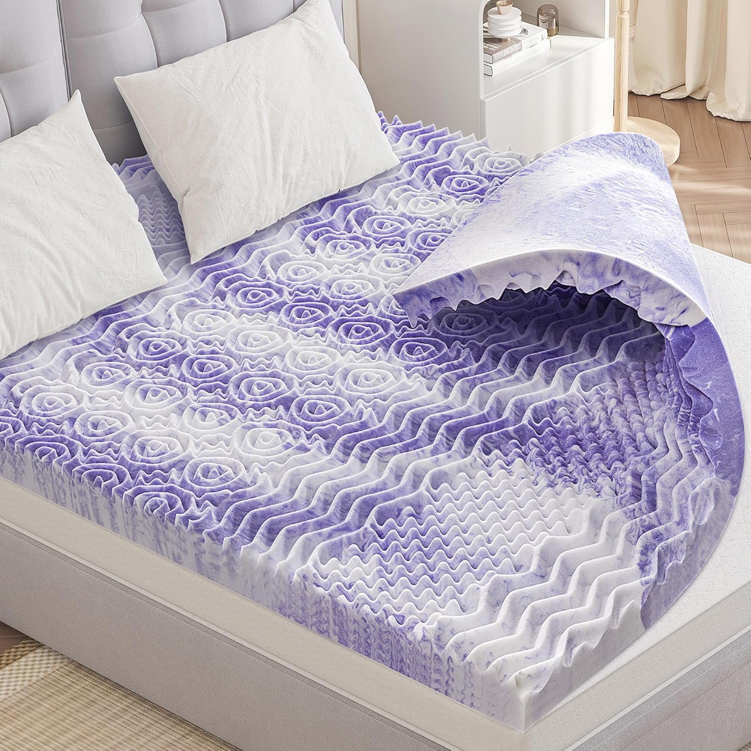 Memory Foam Mattress Topper Queen Size, AprLeaf 3 Inch Cooling Mattress Topper - 7 Zone Gel Infusion, Medium Firm Mattress Topper for Back Pain Comfort Sleep