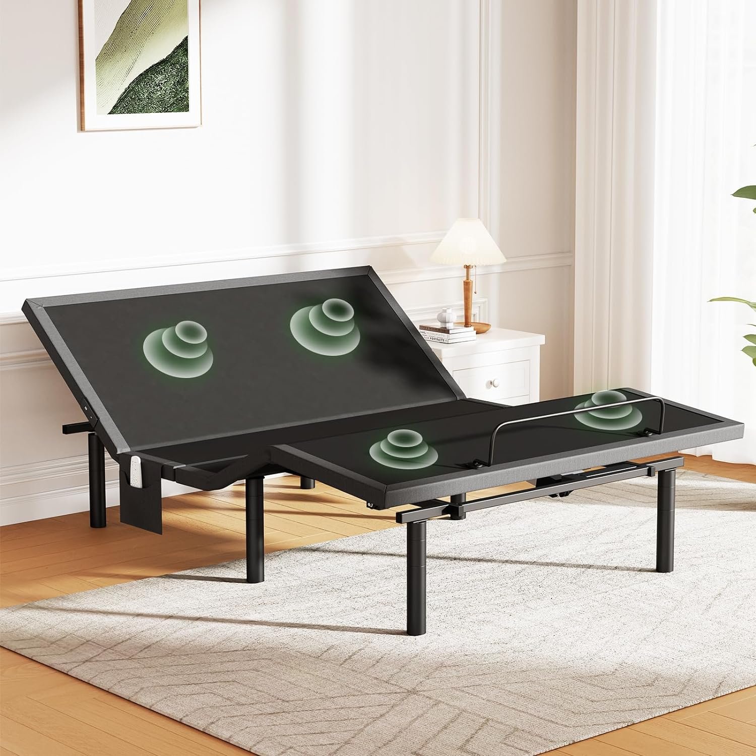 Marsail MS01-1 Queen Adjustable Bed Base with Massage, 4 Ports USB A&C Adjustable Bed Frame with Under-Bed Nightlight, 3 Minutes Fast Assembly, Wireless Control Adjustable Bed with 4 Height Options