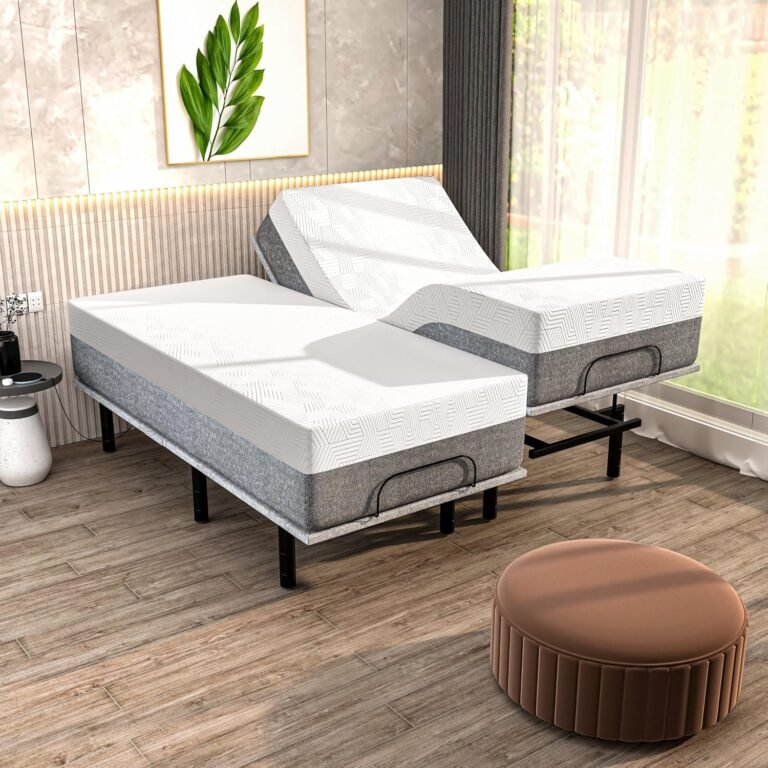 SF Split King Adjustable Bed + Hybrid Mattress - 12" Luxury Cool Gel Mattress, Massage, USB, Under Bed Light, Remote & App Control, Head & Foot Incline Zero Gravity Bed