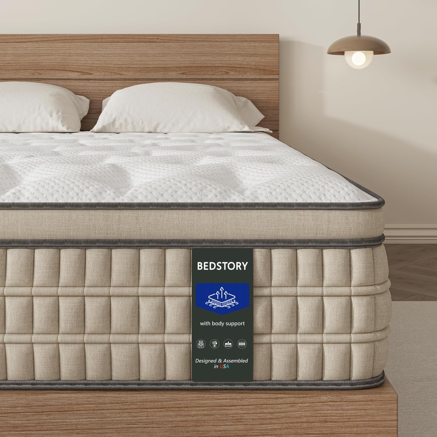 BedStory Queen Mattress 14 inch - Ergonomic Hybrid Mattress for Pain Relief - Extra Lumbar & Hip Support Firm Mattress in a Box - Motion Isolation Innerspring Bed - Non-Toxic, CertiPUR-US Certified