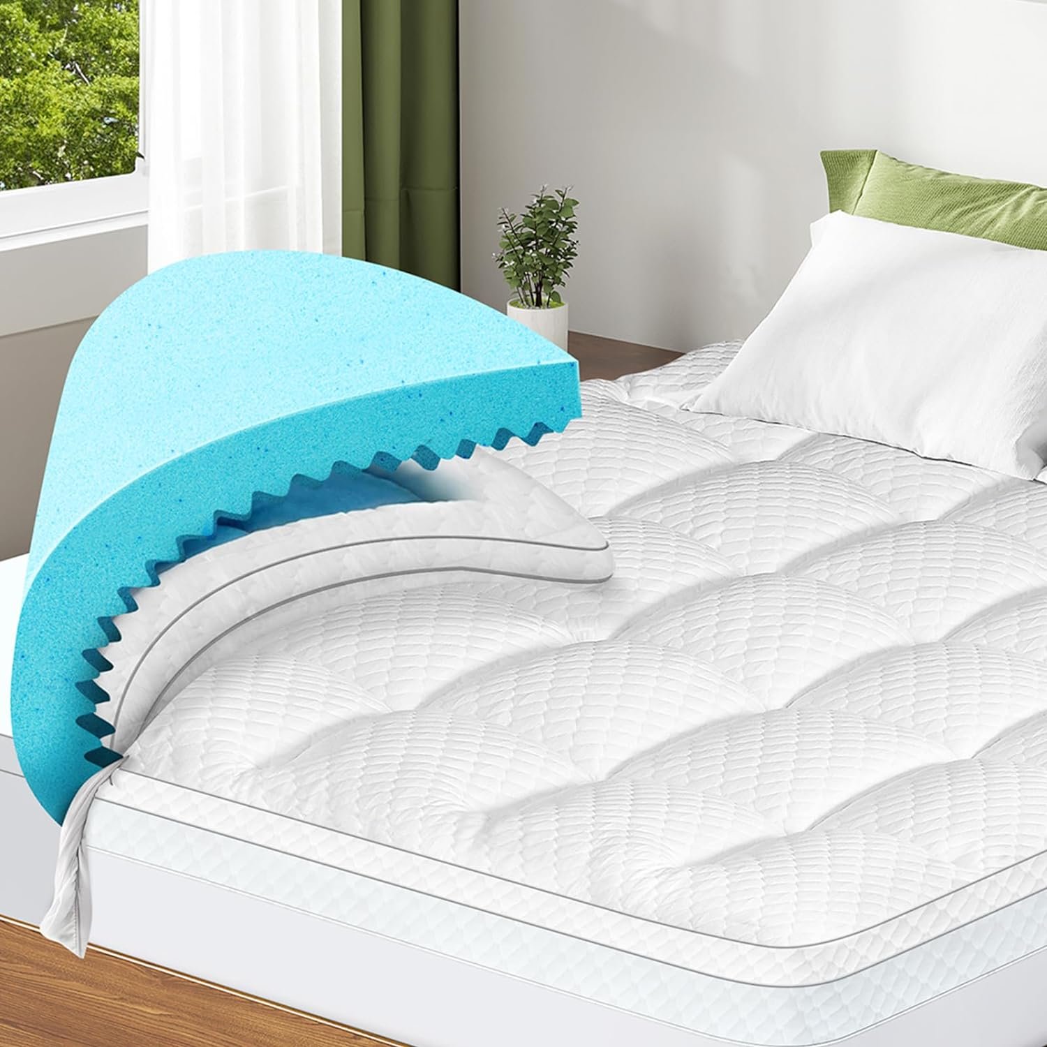 Dual Layer 4 Inch Memory Foam Mattress Topper King Size,3 Inch Egg Crate Gel Memory Foam and 1 Inch Down Alternative Pillow Top with 8-21 Inch Deep Pocket