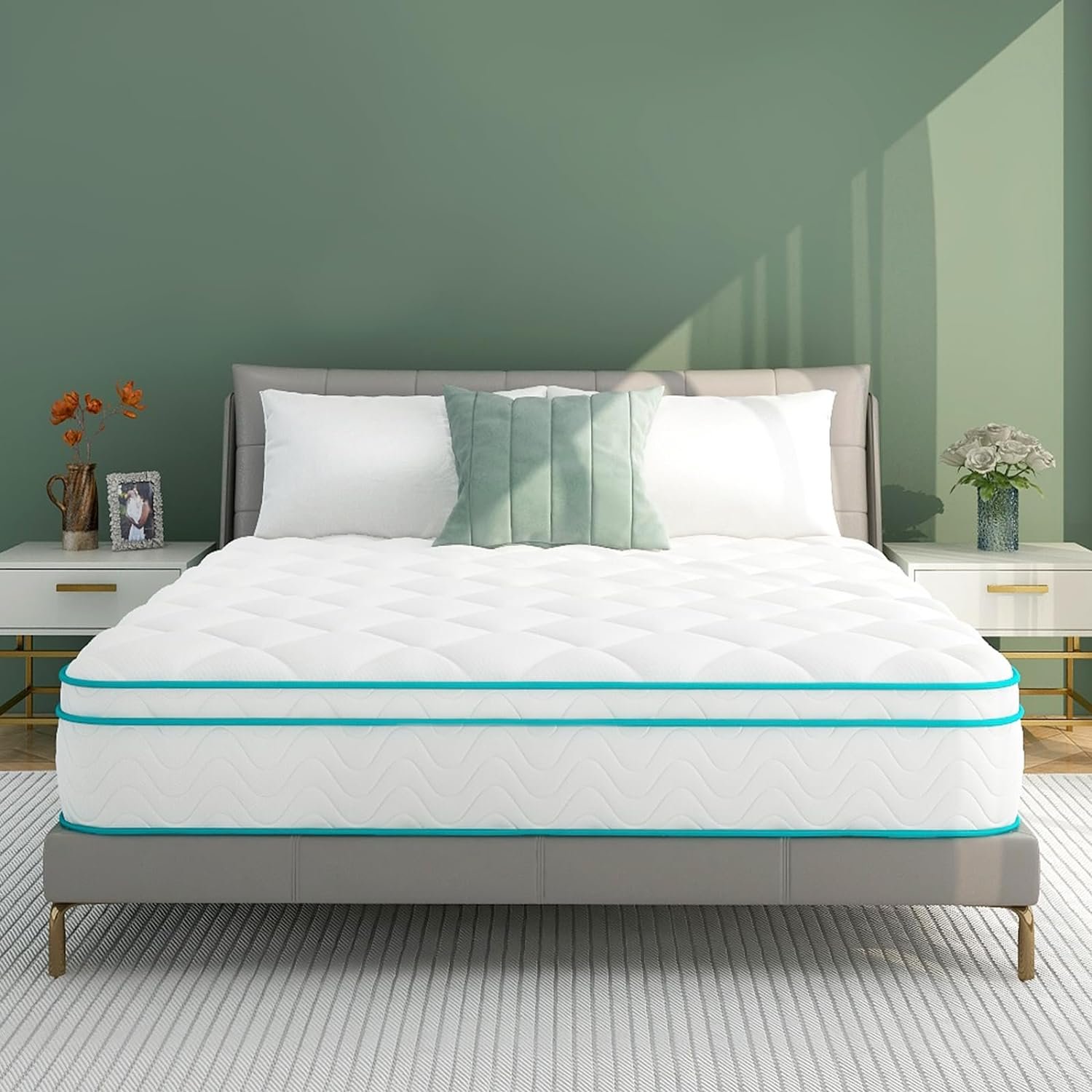 Queen Mattress, Medium Firm Hybrid Mattress with Premium Foam and Wrapped Pocket Coils for Motion Isolation, Innerspring Queen Mattress in a Box (10 Inch, Queen (U.S. Standard))
