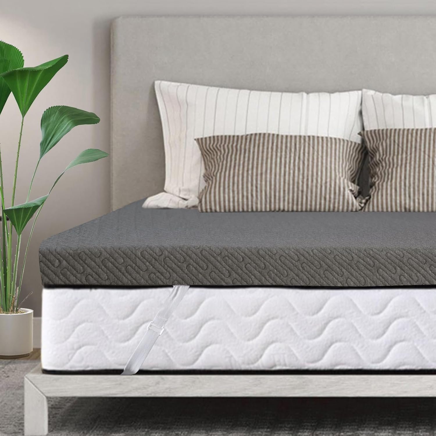 VALUXE 3 Inch Gel Memory Foam Mattress Topper Queen Size High Density Cooling Pad Pressure Relief Bed Topper Grey (with Removable & Washable Bamboo Cover)