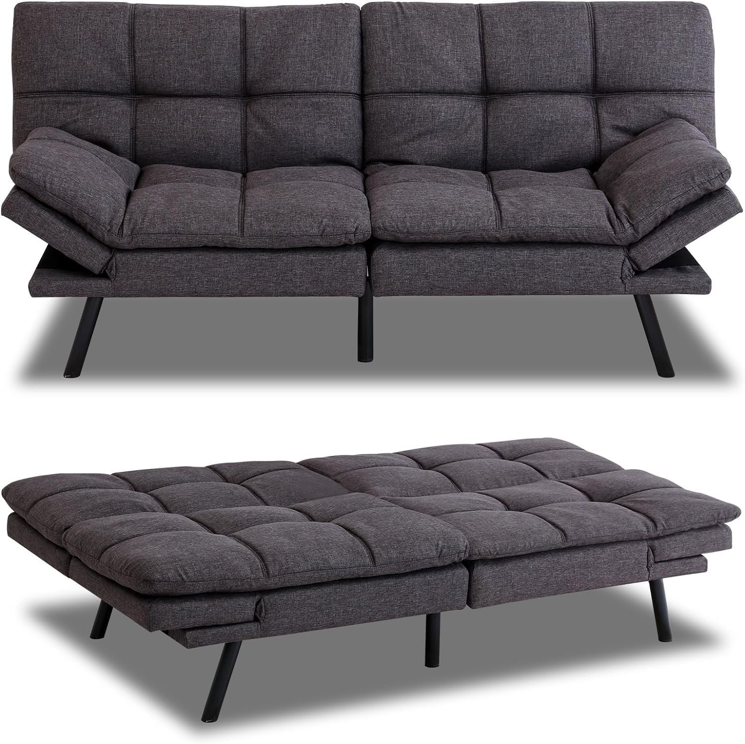 MUUEGM Futon Sofa Bed, Convertible Sofa Sleeper for Compact Space,Apartment, Living Room,Easy Assemble,Grey, 267PU-GY-12