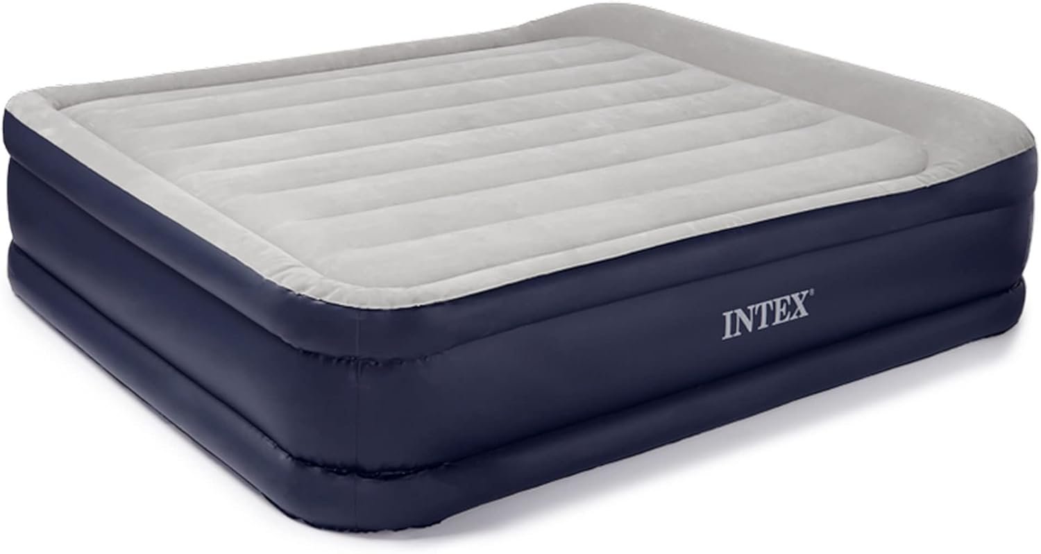 Intex Dura-Beam Standard Series Deluxe Pillow Rest Raised Airbed w/Soft Flocked Top for Comfort, Built-in Pillow & Electric Pump, Bed Height 16.5"", Queen
