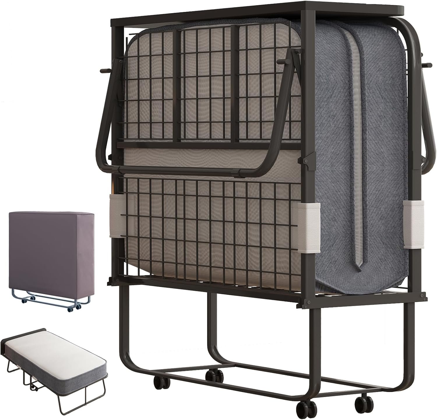 BALUS Folding Bed with Mattress for Adults, 75 ''L X 38''W Rollaway Bed with 5'' Memory Foam Mattress, Portable Foldable Frame with Dustproof Bag & Baffle (Upgrade)