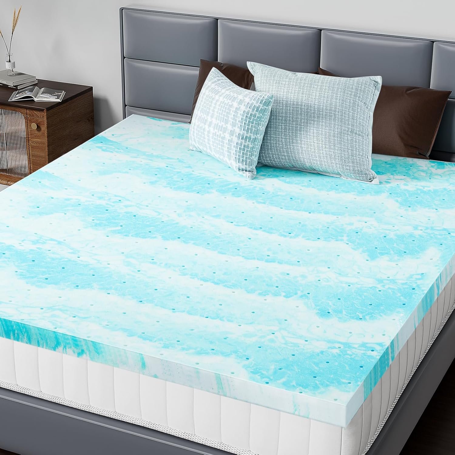 DUMOS Mattress Toppers Memory Foam Twin Size, 2 Inch Thick Bed Topper Pad Cooling Gel Infused Soft Comfy Padding Breathable for Sleeper Sofa Couch RV Camper, CertiPUR-US Certified, Blue