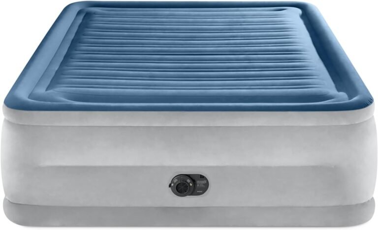 Intex: Dura-Beam Deluxe Comfort-Plush Air Mattress - 22" Queen Blue - Built-in Electric Pump, Durable Fiber-Tech, Carry Bag Included, 600lb Capacity