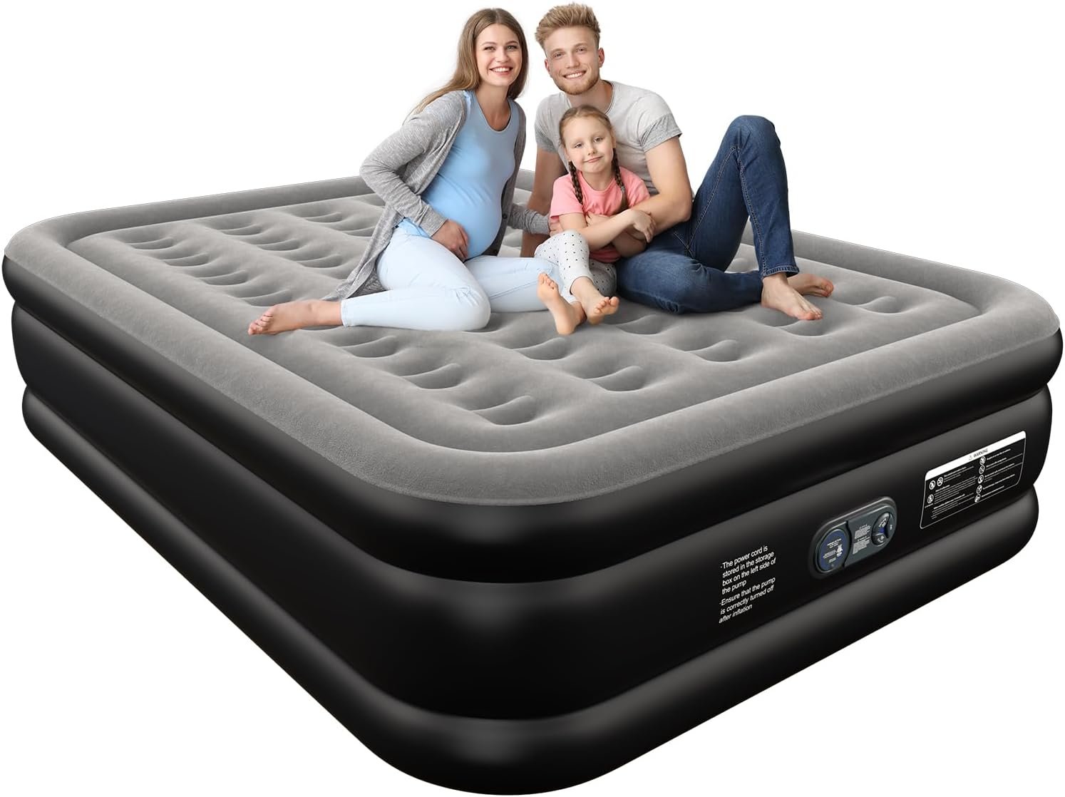 Queen Air Mattress Queen with Built in Pump 16" Double Height Inflatable Mattress with Soft Flocked Top & Carry Bag Adjustable Blow Up Mattress Portable Air Bed for Guest Indoor