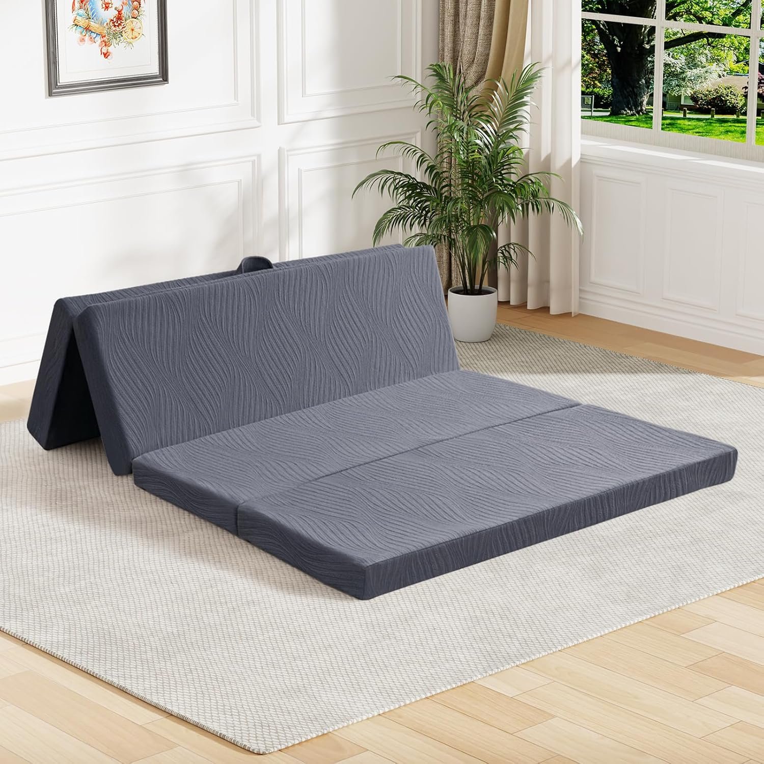 Foldable Memory Foam Mattress - 3 Inch Full Waterproof Collapsible Mattress with Washable Cover, Portable Guest Bed Pad, Sleeping Mat for Travel RV Camping Yoga, Non-Slip Bottom,75"x54"x3"