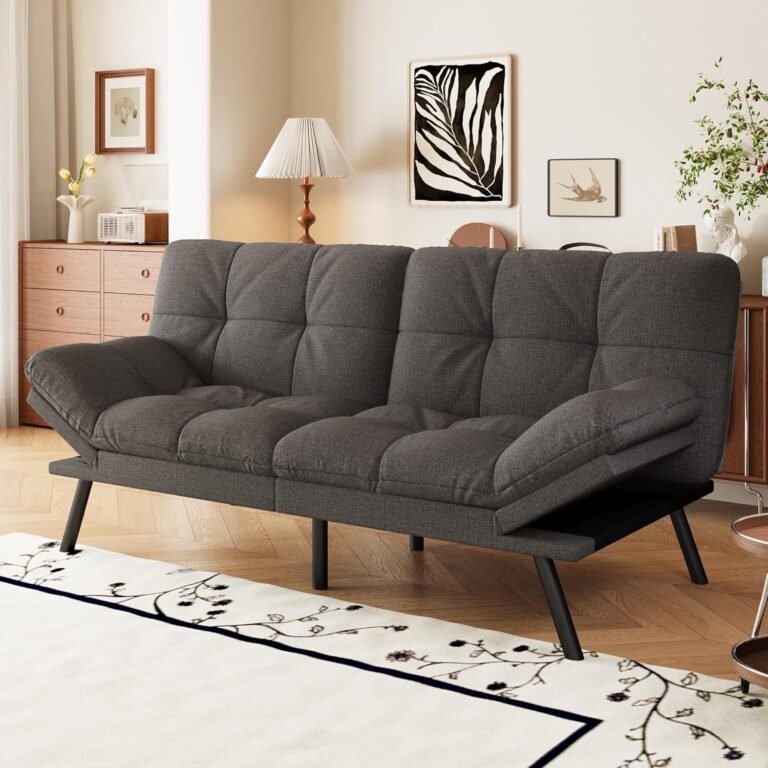 Convertible Futon Sofa Bed,71" Memory Foam Futon Couch,Detachable Cushion,Adjustable Backrest & Armrest,Linen Modern Loveseat Sleeper Recliner for Living Room,Office,Apartment,Classic Grey