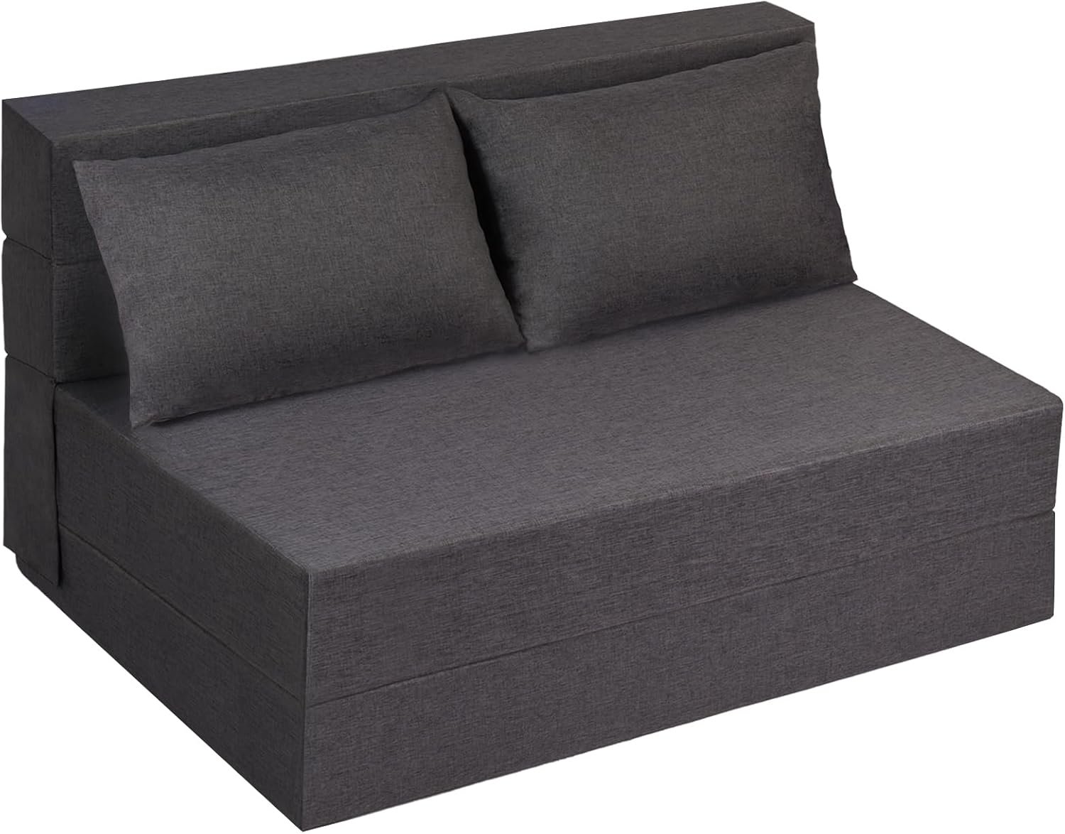 Folding Sofa Bed, Foldable Bed Sleeper Chair with Pillow, Convertible Sofa Bed with Washable Cover, Fold Out Couch, Futon Sofa Bed for Living Room, Dorm, Guest Room, Standard Size, Dark Grey