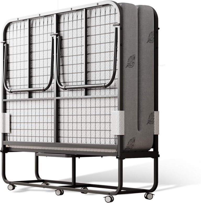 Folding Bed with Adult Mattress, Twin Size, Portable Folding Bed with Deluxe Memory Foam Mattress and Extra Strong Frame, Folds, Rolls and Conceals (75"×54")