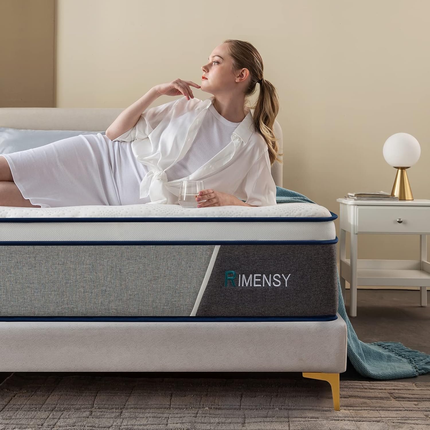 Rimensy King Mattress 14 Inch Hybrid Mattress King - Memory Foam & Individually Pocket Coils Springs | Pressure Relief | Motion Isolation, Edge Support | CertiPUR-US Certified | Medium Firm