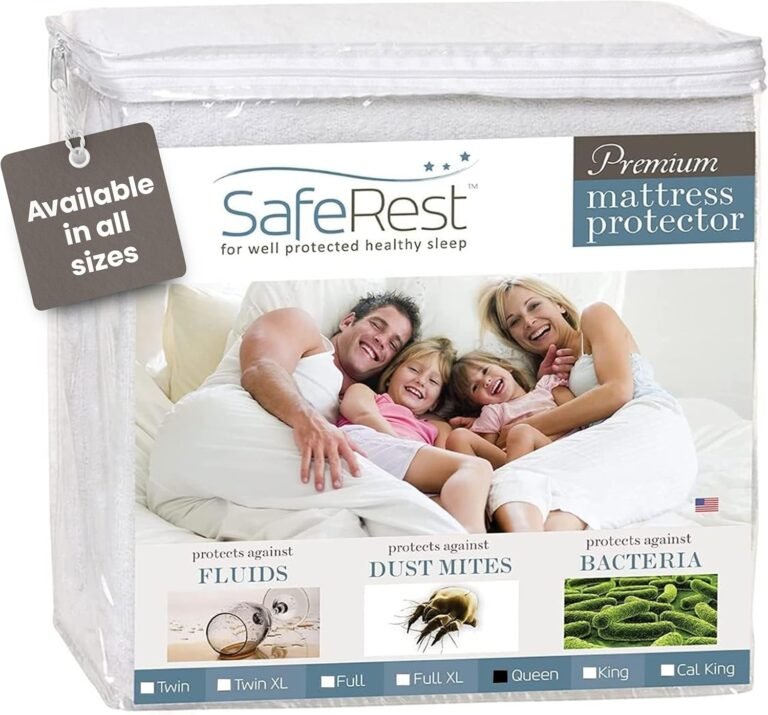 SafeRest Waterproof Queen Size Mattress Protector - Fitted with Stretchable Pockets - Machine Washable Cotton Mattress Cover for Bed