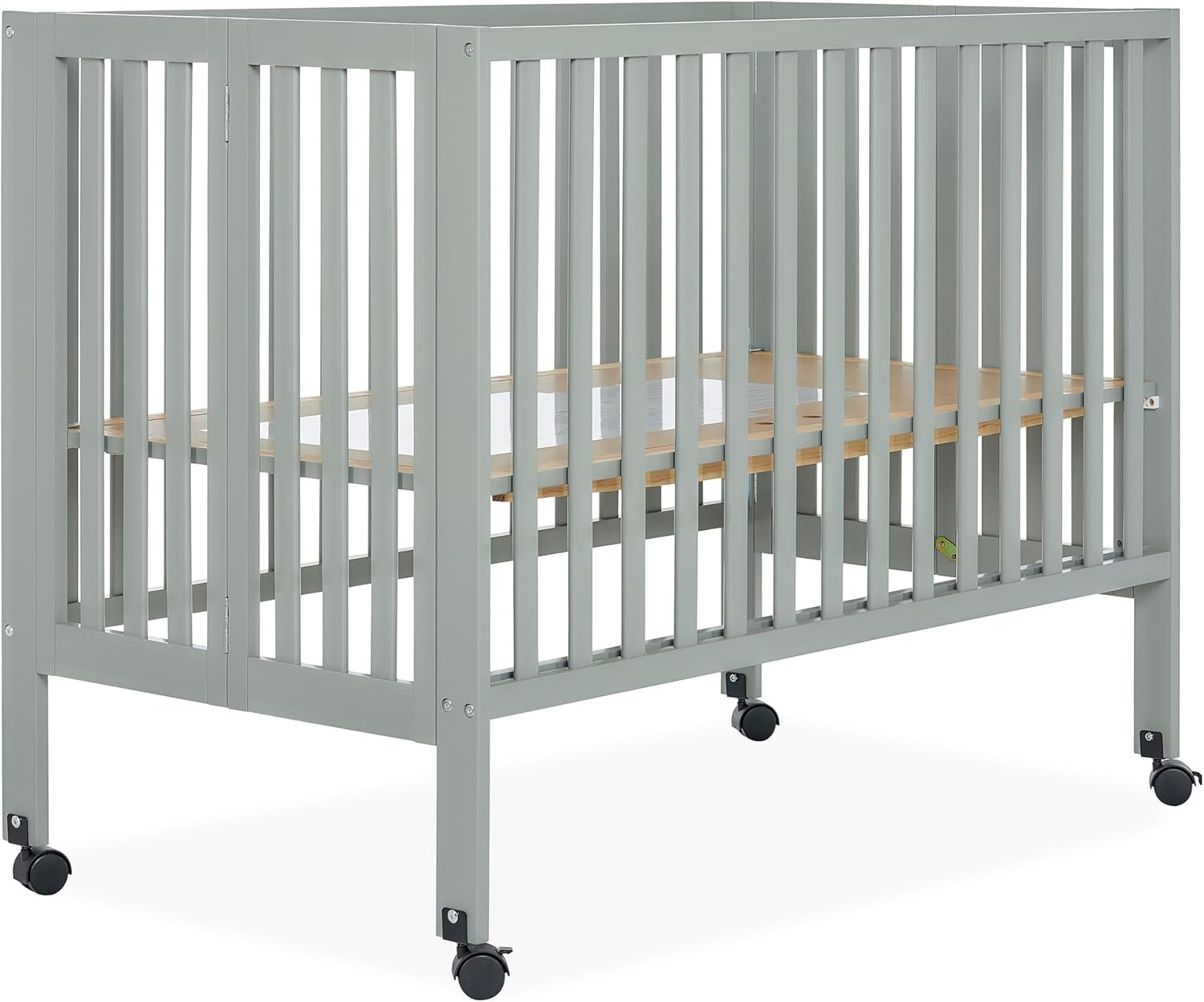 Dream On Me Quinn Full-Size Portable Baby Crib in Cool Grey GreenGuard Gold & JPMA, Patented Quick Fold System, Adjustable Mattress Support, Smooth Wheels, Compact Design, Safe Sleep Assurance