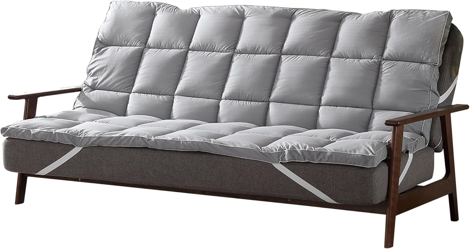 CirclesHome Grey Futon Mattress Toppers with Anti-Slip Anchors - Futon Cover Filled with Plush Down Alternative Fill - Full Size Futon Cover is Soft, Comfortable and Allergy Free (Size: 54 x 75 x 2)